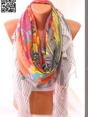 Colorful Floral & Abstract Lightweight Women's Scarf in Pink, Orange & Gray